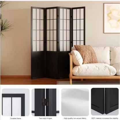 Japanese Style Folding Room Divider | Natural Wood Privacy Screen