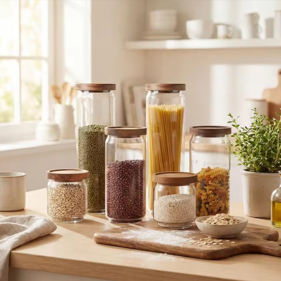 6-Piece Pantry Storage Jar Set | Airtight Glass Kitchen Containers