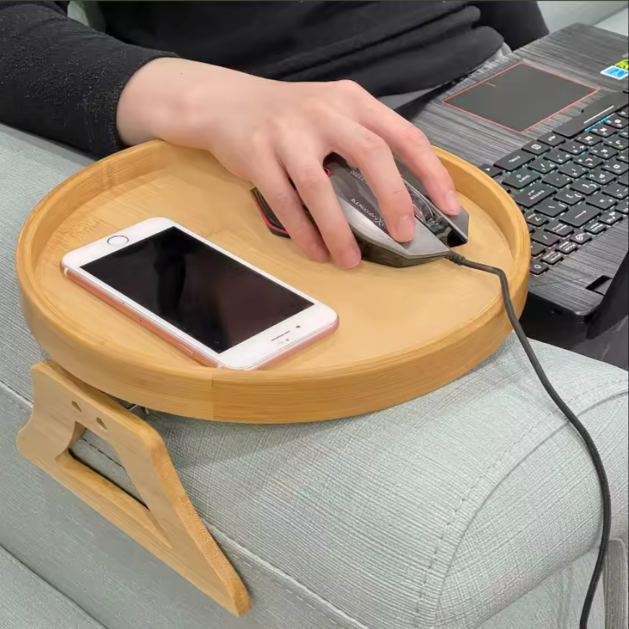 Wooden Sofa Arm Tray | Adjustable Couch Snack Table