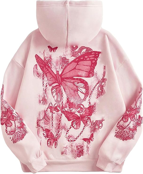 Beautiful Butterfly Black Ink Print Hoodie Enchanting Intricate Design
