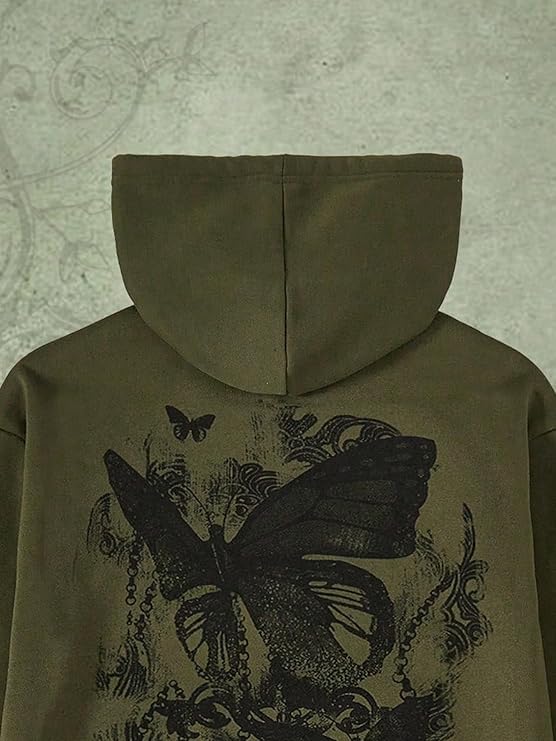 Beautiful Butterfly Black Ink Print Hoodie Enchanting Intricate Design