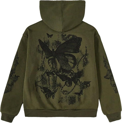 Beautiful Butterfly Black Ink Print Hoodie Enchanting Intricate Design