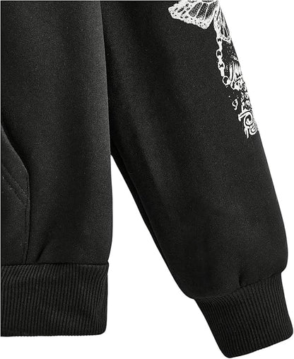 Beautiful Butterfly Black Ink Print Hoodie Enchanting Intricate Design