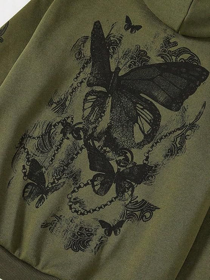 Beautiful Butterfly Black Ink Print Hoodie Enchanting Intricate Design
