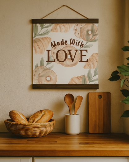 Cozy 'Made With Love' Kitchen Wall Decor - Wood Paper Printed Hanging Poster