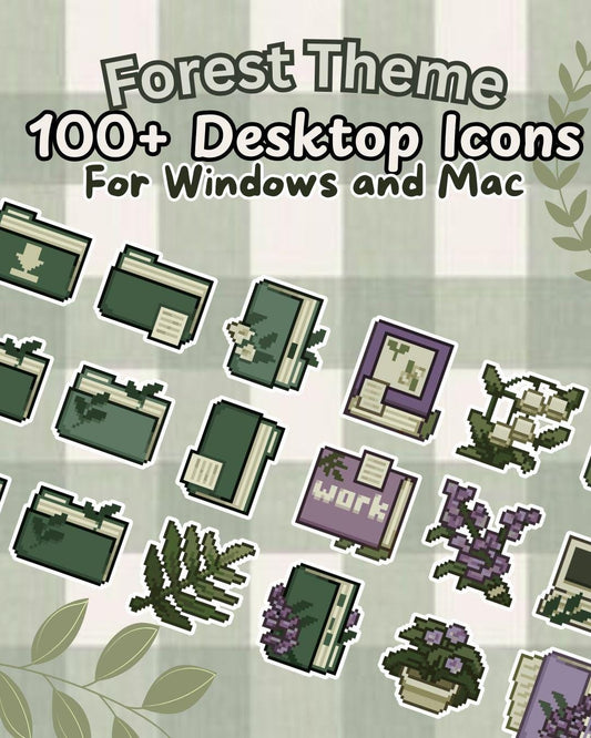 100+ Hand-Drawn Plant-Themed Pixel Art Desktop Icons | Custom Computer Folders for Mac & Windows | Beautiful Aesthetic