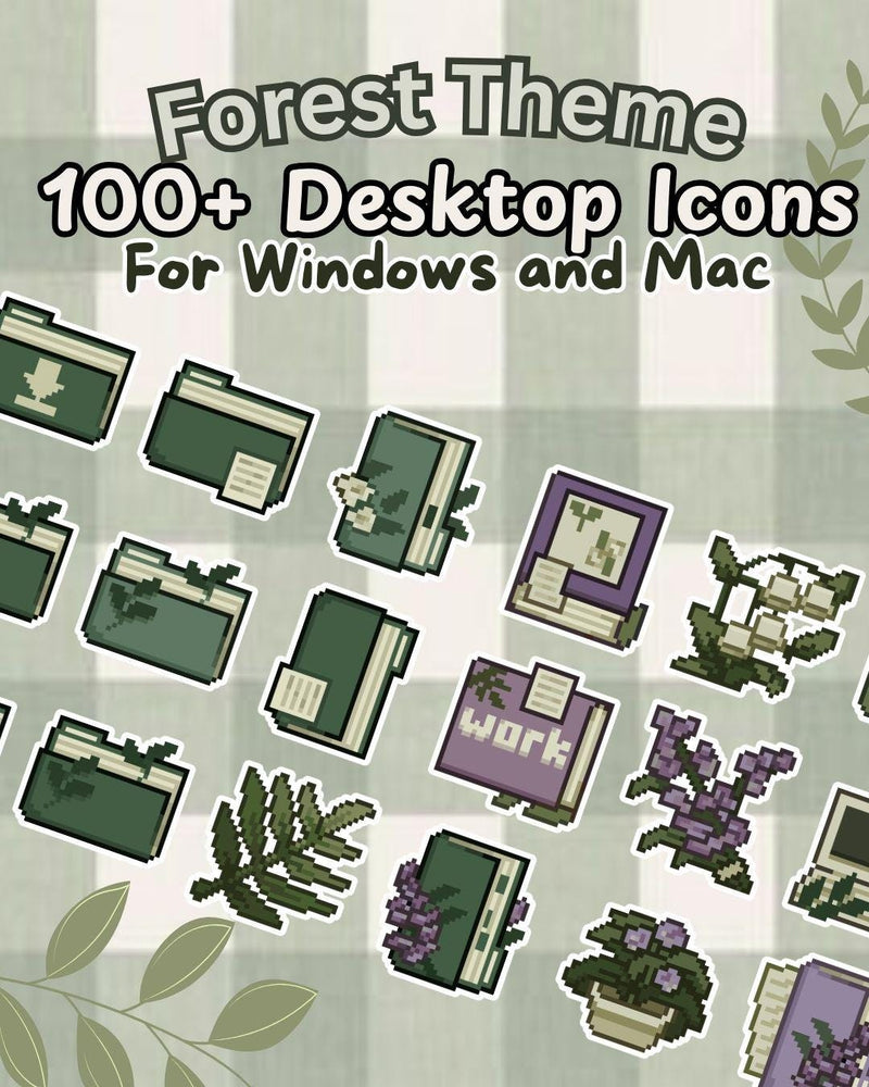 100+ Hand-Drawn Plant-Themed Pixel Art Desktop Icons | Custom Computer Folders for Mac & Windows | Beautiful Aesthetic