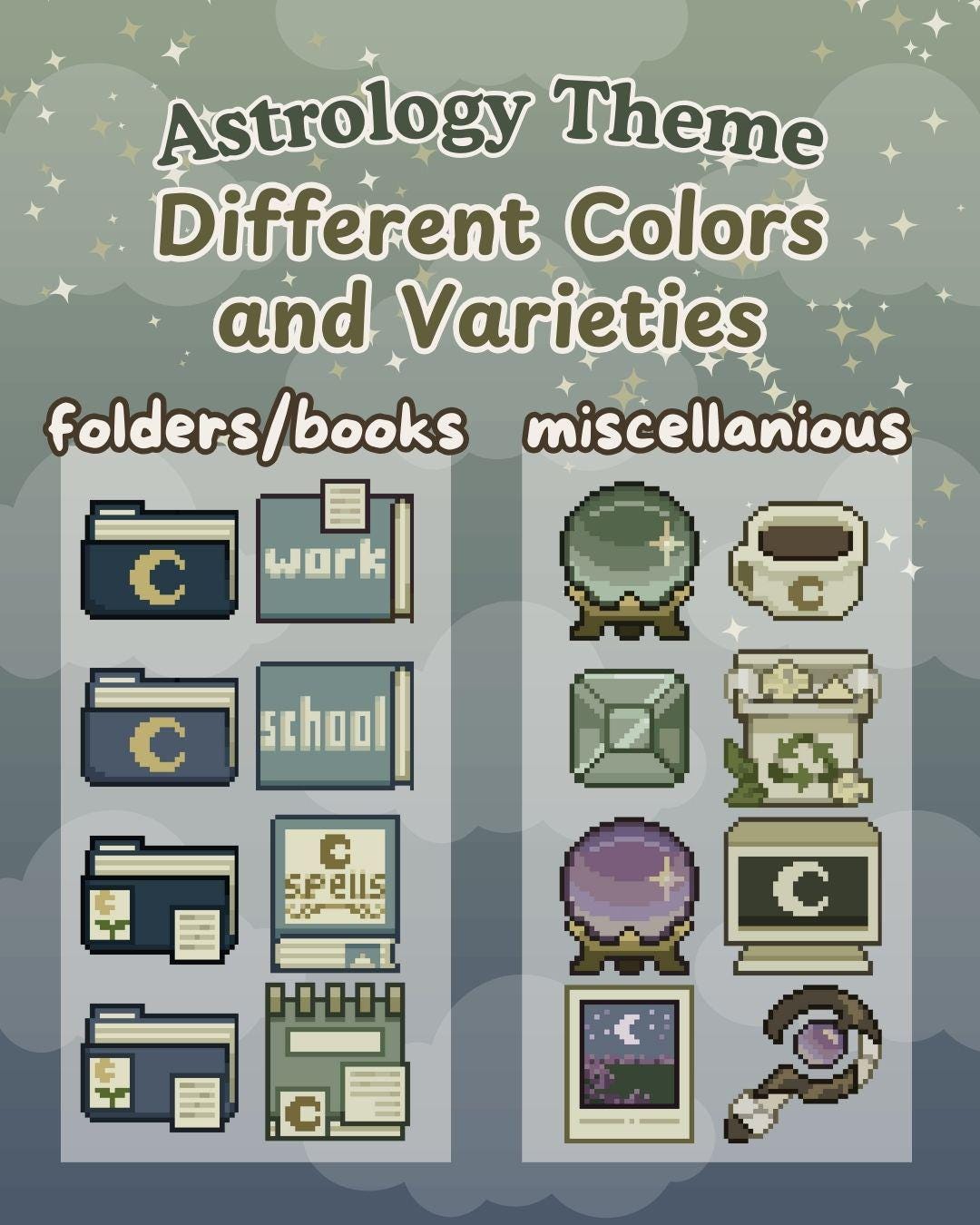 100+ Enchanting Astrology Office-Themed Desktop Icons Moon and Stars [Compatible With Mac and Windows] Hand-drawn