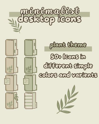 Minimalist Plant Folder Icons: Hand-Drawn Desktop Theme (Digital Download)