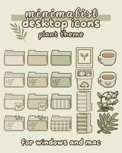 Minimalist Plant Folder Icons: Hand-Drawn Desktop Theme (Digital Download)