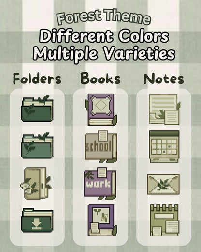 100+ Hand-Drawn Plant-Themed Pixel Art Desktop Icons | Custom Computer Folders for Mac & Windows | Beautiful Aesthetic