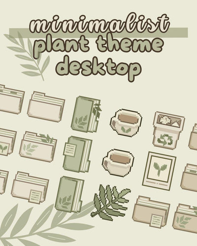 Minimalist Plant Folder Icons: Hand-Drawn Desktop Theme (Digital Download)