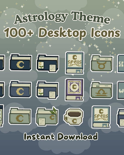 100+ Enchanting Astrology Office-Themed Desktop Icons Moon and Stars [Compatible With Mac and Windows] Hand-drawn