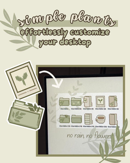 Minimalist Plant Folder Icons: Hand-Drawn Desktop Theme (Digital Download)