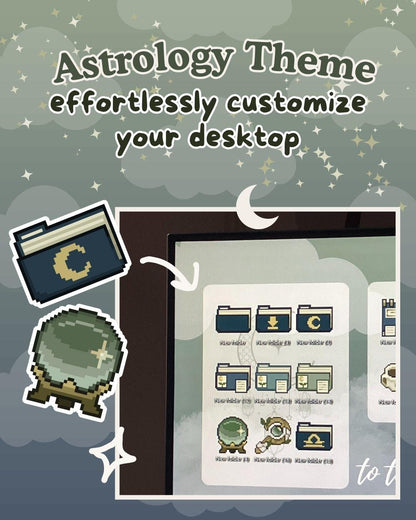 100+ Enchanting Astrology Office-Themed Desktop Icons Moon and Stars [Compatible With Mac and Windows] Hand-drawn