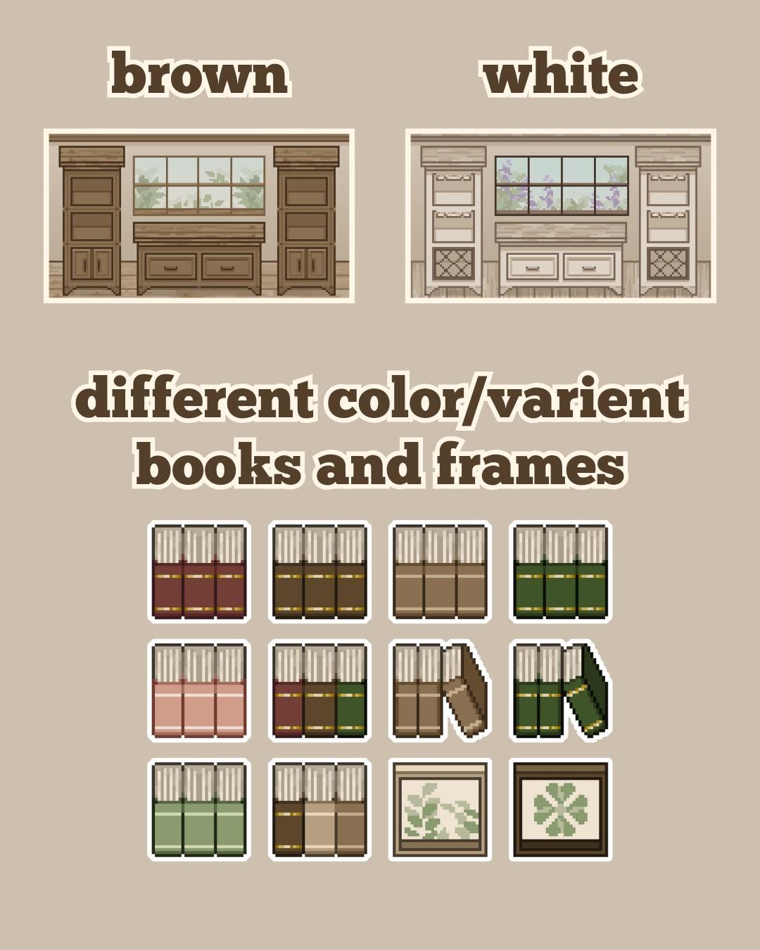 Cozy Bookshelf Desktop Wallpaper: Pixel Art Icons (Digital Download)