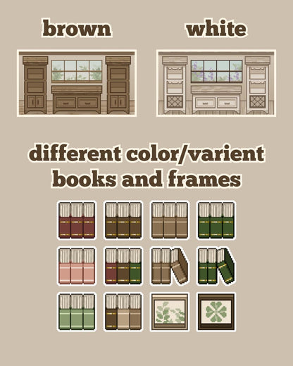 Cozy Bookshelf Desktop Wallpaper: Pixel Art Icons (Digital Download)