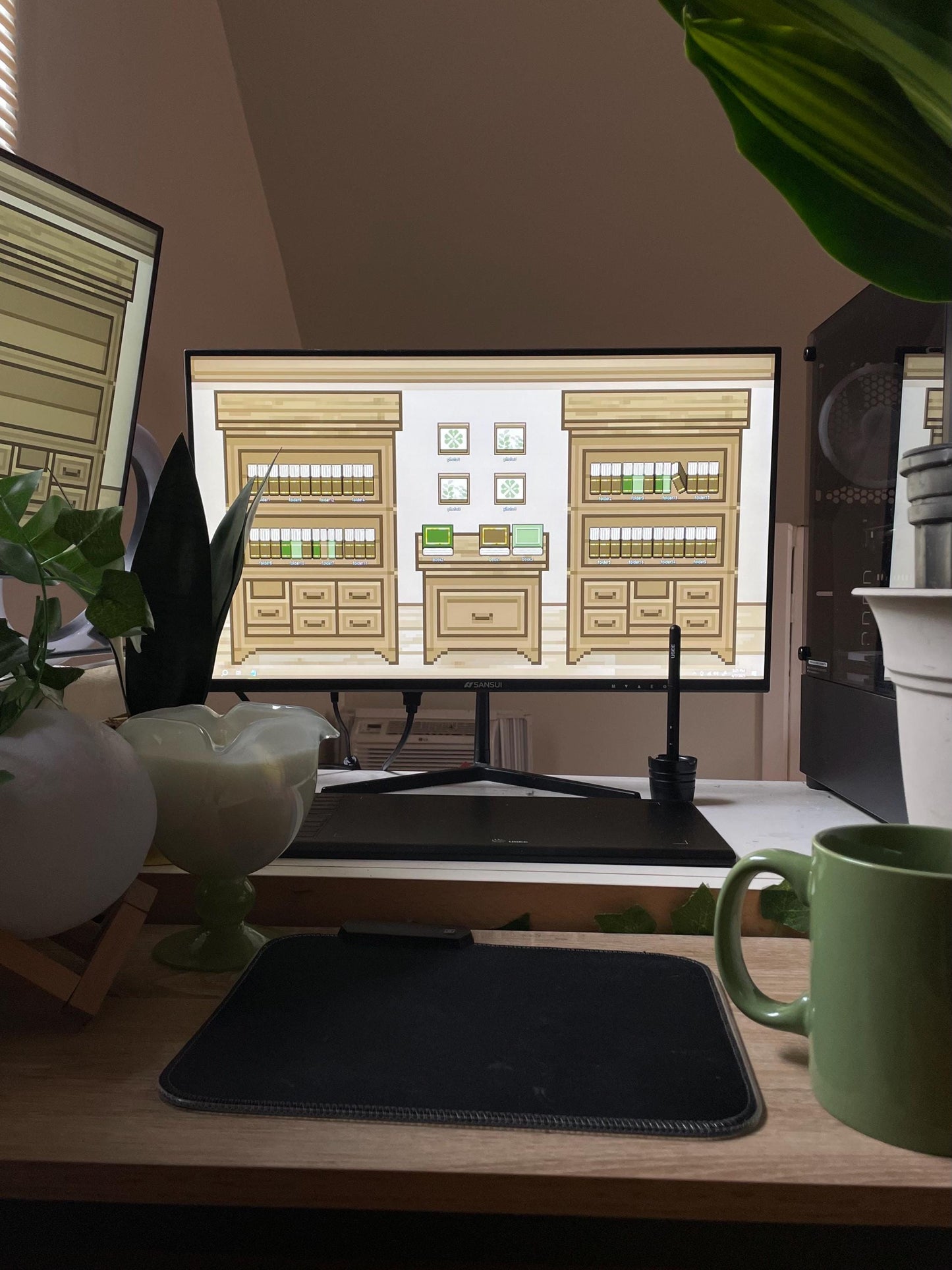 Cozy Bookshelf Desktop Wallpaper: Pixel Art Icons (Digital Download)