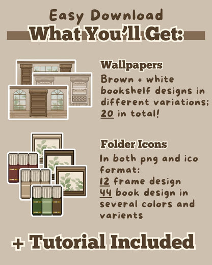 Cozy Bookshelf Desktop Wallpaper: Pixel Art Icons (Digital Download)