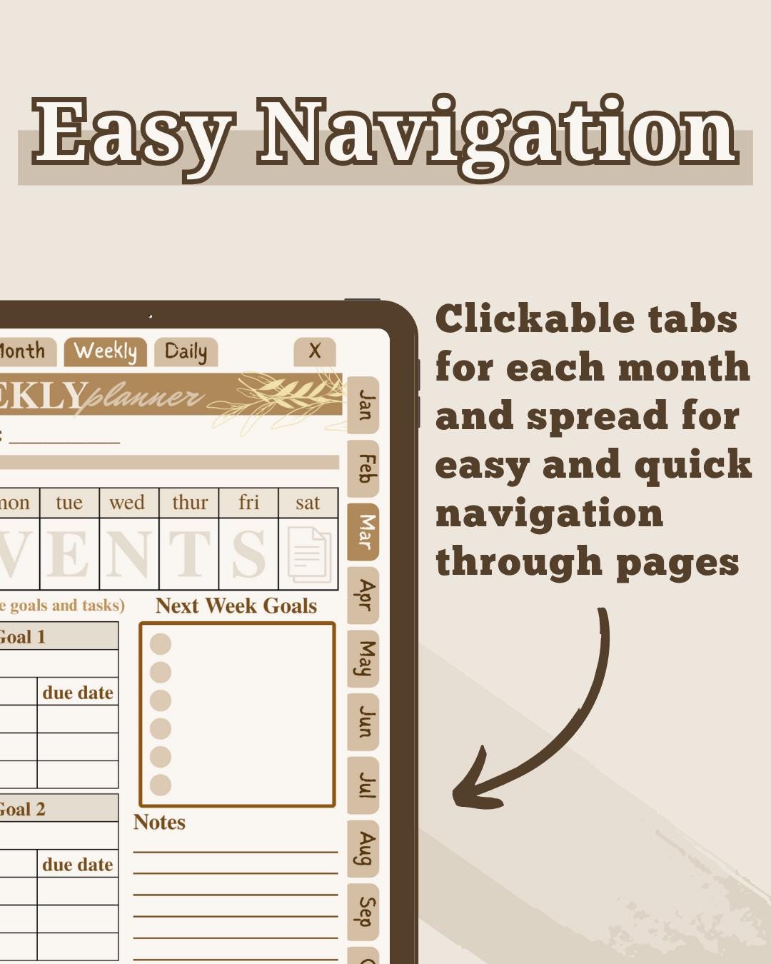 Dateless Digital Planner: Monthly, Weekly, Daily PDF (14 Colors Available) [Listing 1]