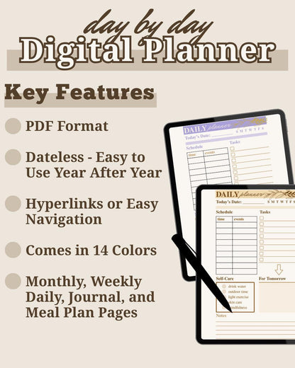 Dateless Digital Planner: Monthly, Weekly, Daily PDF (14 Colors) [Listing 2]