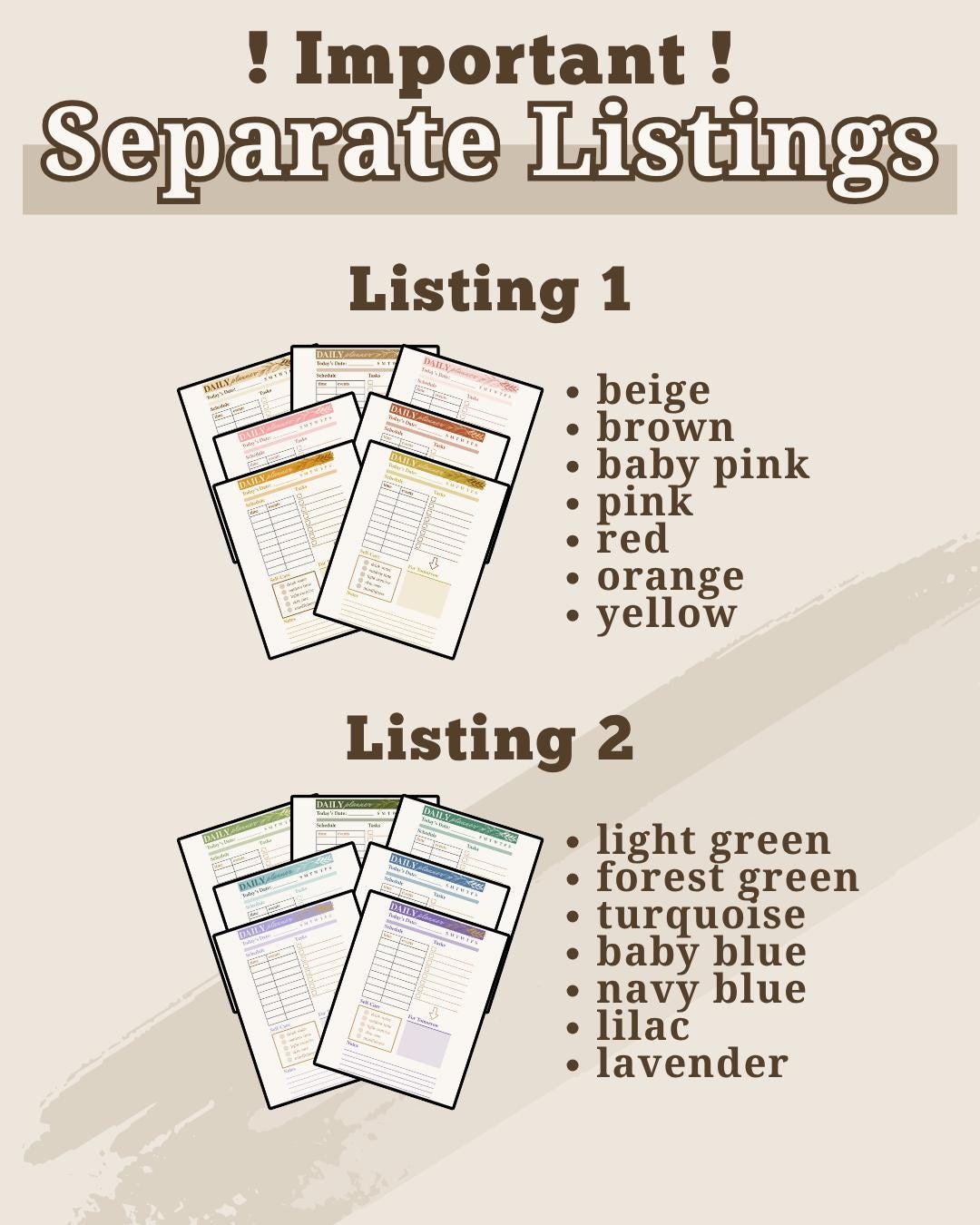 Dateless Digital Planner: Monthly, Weekly, Daily PDF (14 Colors) [Listing 2]