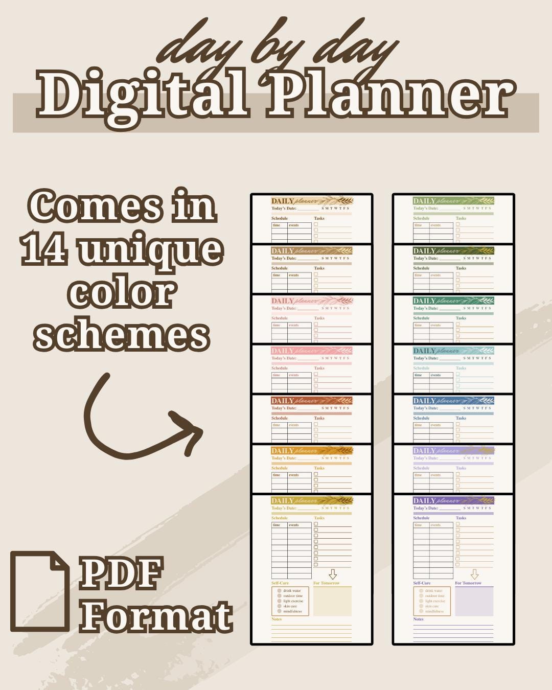 Dateless Digital Planner: Monthly, Weekly, Daily PDF (14 Colors Available) [Listing 1]