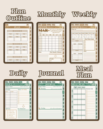 Dateless Digital Planner: Monthly, Weekly, Daily PDF (14 Colors Available) [Listing 1]