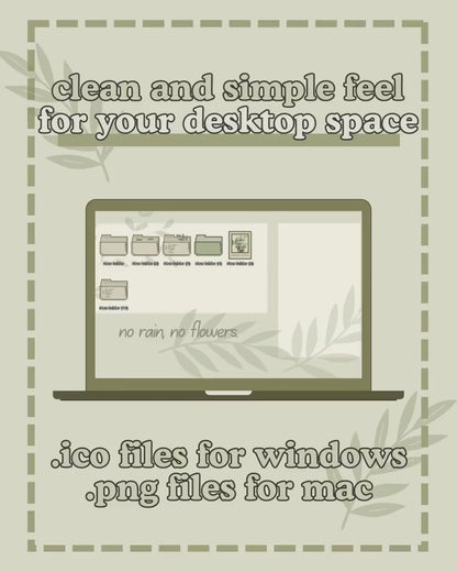 Minimalist Plant Folder Icons: Hand-Drawn Desktop Theme (Digital Download)